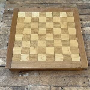 Vintage Condor Chess Set Inlaid Wood w/ Hinged Compartment Lined Made in Italy